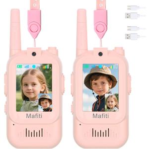 Mafiti Video Walkie Talkies for Kids 2 Pack Rechargeable Birthday Gift Toddler Toys for 3 4 5 6 7 8 Year Old Boys Girls 1000 Feets Long Range Indoor Outdoor Play(Pink+Pink)