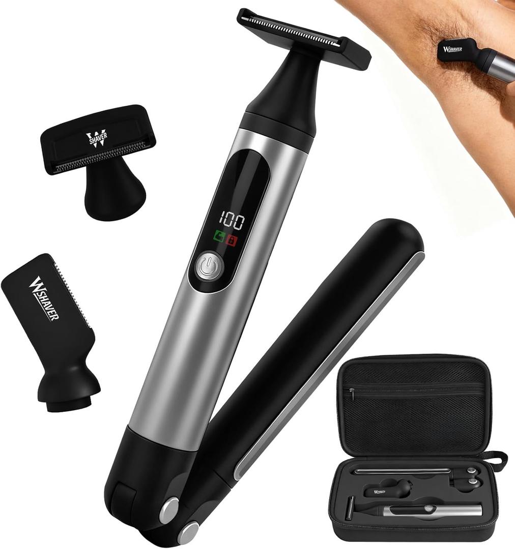 Back Shaver for Men, LED Display Electric Groin Hair Trimmer, Safety Lock, IPX7 Waterproof Wet/Dry Clippers, Rechargeable with Long Handle, Multi-Functional Back Trimmer for Men(Stone Black)