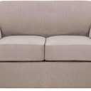 H.VERSAILTEX 3 Piece Stretch Sofa Covers for 2 Cushion Loveseat Couch Covers for Living Room Furniture Cover (Base Cover Plus 2 Seat Cushion Covers) Thicker Jacquard Fabric(Medium Sofa, Sand)