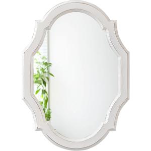 Vintage Oval Mirrors for Wall Decor Living Room 24 X 18 Inch, Hanging Decorative Scalloped White Mirrors, Distressed Wood Frame Unique Mirror for Entryway Bathroom, Horizontally or Vertically