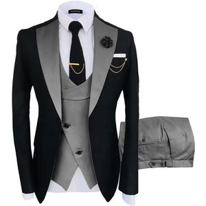 Wangyue Mens Suit 3 Piece Slim Fit Suits for Men Wedding Prom Tuxedo for Men Formal Business Suit (Large, Black-grey)