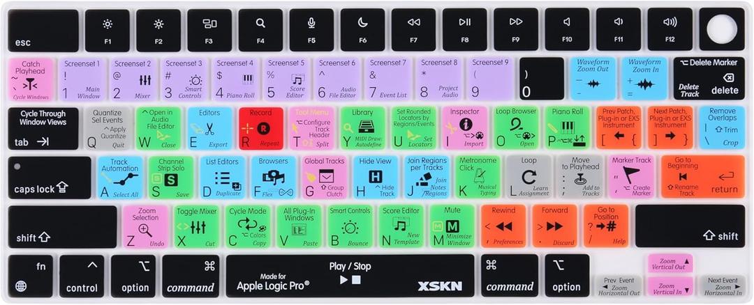 XSKN Logic Pro Shortcuts US Version Keyboard Silicone Skin Cover Fits for Apple Since 2021 Released MacBook Air MacBook Pro 13.6 15.3 14.2 16.2 Inch with M1 M2 M3 M4 Chip and Touch ID XSKN Logic Pro Shortcuts US Version Keyboard Silicone Skin Cover Fits for Apple Since 2021 Released MacBook Air MacBook Pro 13.6 15.3 14.2 16.2 Inch with M1 M2 M3 M4 Chip and Touch ID