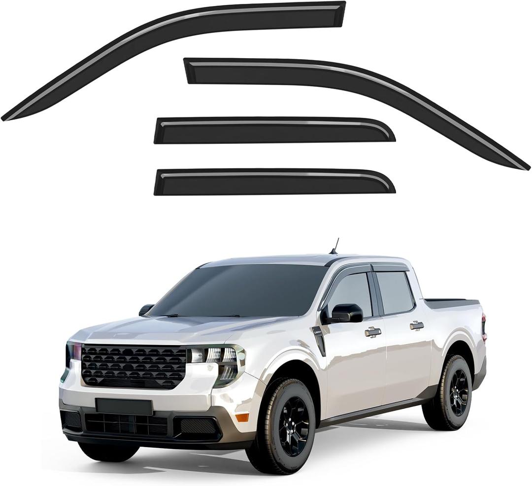 Out-Channel Window Rain Guards Fit for Ford Maverick 2022 2023 2024 2025 2026, Window Visors Vent Shades Wind Deflector Dark Smoke with Thicker 4PCS