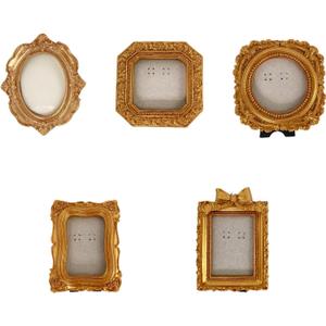 5 Pcs Miniature Picture Frames Small Vintage Picture Frames, Oval Rectangle Wall Hanging Antique Photo for Jewelry Display Holiday Decor (Style 6)