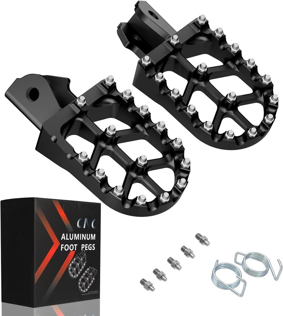 JFG RACING Dirt Bike Foot Pegs with Springs,7075 Aluminum CNC Footpegs Pedals Rests for Surron Light Bee X and S/E Ride Pro SS/CRF150F CRF230F 03-19/X160/X260-Black