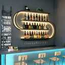 47.2in Large Wall Mounted Wine Rack with LED Light, 4-Tiers Half Round Wine Rack with Wine Glass Hooks, Iron Wine Bottle Display Rack for Kitchen, Home Bar, Cafe (BLACK, 47.2 * 7.87 * 47.2IN)