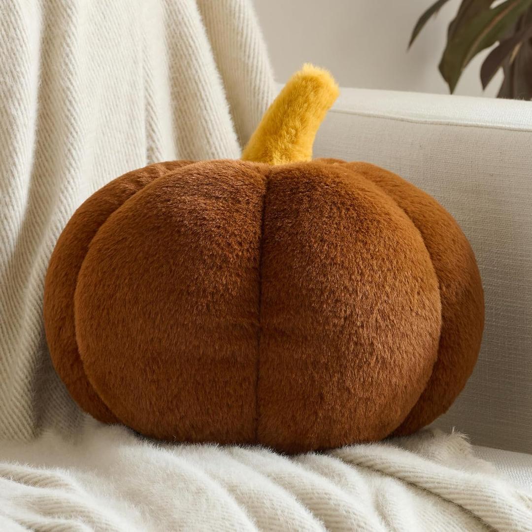 Pumpkin Pillows, Halloween Fall Throw Pillow, Pumpkin Shaped Pillow for Couch, Cute Stuffed Pumpkins, Autumn Decorative Cushion (Brown, 11 Inches)