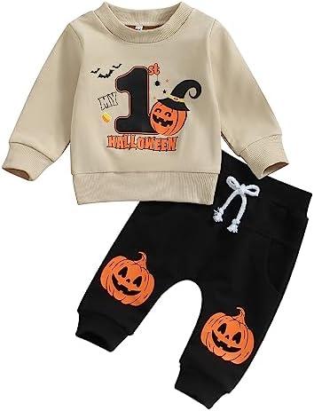 Gureui My First Halloween Baby Boy Outfit Newborn Long Sleeve Pumpkin Patch Sweatshirt Pants Toddler Infant Fall Clothes