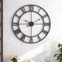 Large Outdoor Indoor Waterproof Metal Wall Clock, Completely Silent, 24 inch Roman Numerals Vintage Art Decor Modern Clocks, Mid-Century Battery Operated Home Decorative for Kitchen,Bedroom,Office (24in, Black)