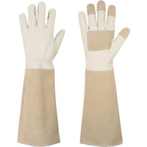 HANDLANDY Pruning Gloves Long for Men & Women, Pigskin Leather Rose Gardening Gloves- Breathable & Durability Gauntlet Glove (Small, Beige) (Small (Pack of 1))