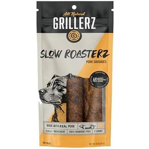 Grillerz Slow Roasterz Pork Sausages, 2 Count, 6 inch, All Natural Dog Treat for All Breeds, Dog Chew for Healthy Teeth 2 Pack