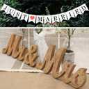 Wooden Letters & Banner for Wedding - Just Married & Mr. & Ms. Decoration - Champagne Gold