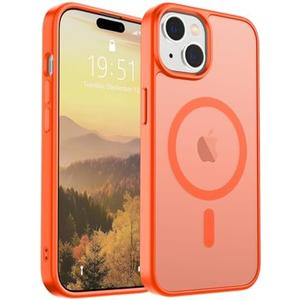 SUPFINE Magnetic for iPhone 15 Case (Compatible with MagSafe) (Military Grade Drop Protection) Slim Translucent Matte Shockproof with Anti-Fingerprint Phone Case, Orange