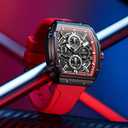 OLEVS Men Watches Business Dress Chronograph Big Square Quartz Analog Male Watch Silicone Strap Waterproof Date Gift Mens Wrsit Watch Silver