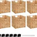 12x12x12 Storage Cube, Water Hyacinth Storage Baskets, Wicker Storage Baskets for Shelves, Woven Baskets for Storage, Square Wicker Storage Basket for Living Room (6 Packs 12x12in)