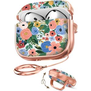 Coralogo for AirPods 4 Case with Safety Lock - Cute Cartoon for Women Girls Fashion Stylish Blue Flower Pattern Design Kawaii Girly Girlish Hard Protective Cover for AirPods 4th Generation 2024