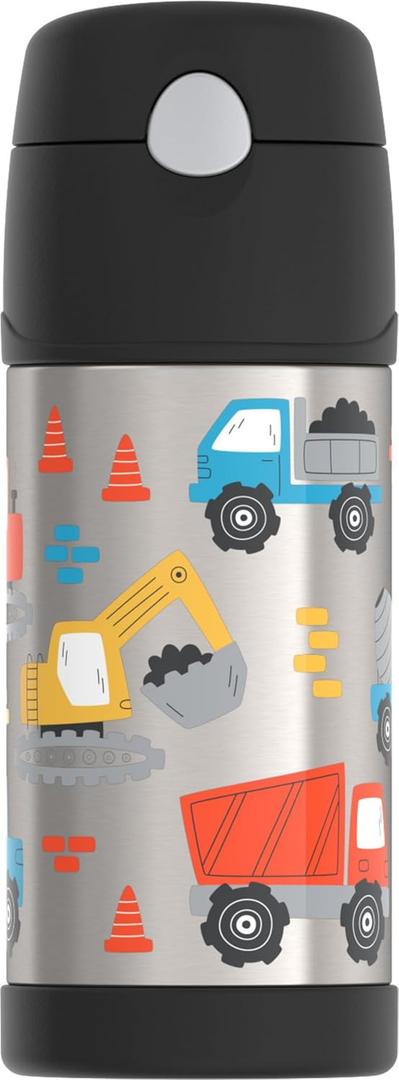 THERMOS FUNTAINER Water Bottle with Straw - 12 Ounce, Construction Site - Kids Stainless Steel Vacuum Insulated Water Bottle with Lid