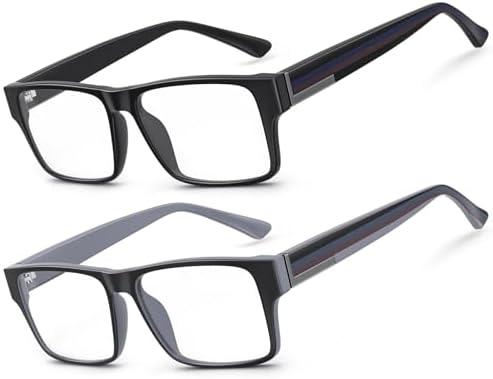 SKYOAK 2 Pack Excellent Unbreakable Blue Light Blocking Reading Glasses for Men, Stylish Bold Frame No-Line Eyeglasses Anti UV/Eye Strain Quality Chunky Computer Readers With Clear Vision, C1 +1.5x