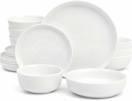 Gibson Home Oslo Dinnerware Set for 4, 16-Piece White Porcelain Plates and Bowls Ceramic Dish Set | Microwave & Dishwasher Safe