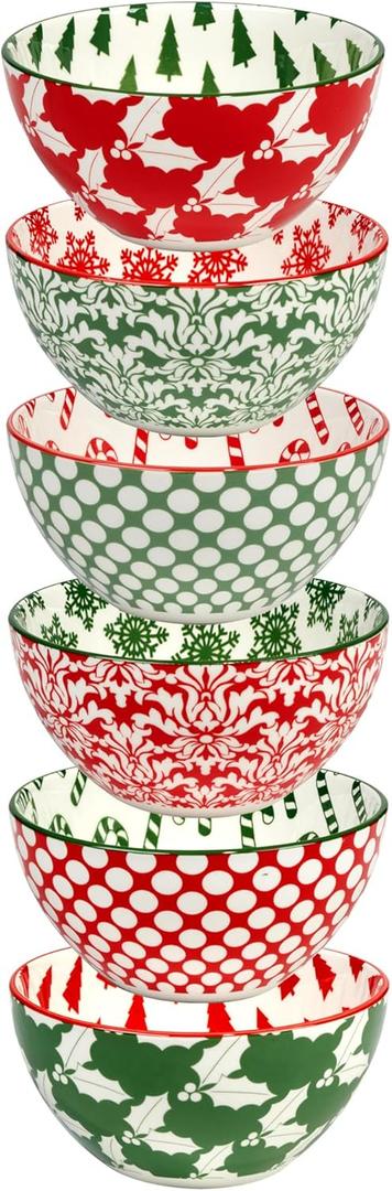 Winter Medley 13 oz All Purpose Bowls  Set of 6 Porcelain Holiday Serving Bowls for Ice Cream, Snacks, or Sides  Festive Assorted Designs for Christmas Entertaining Winter Medley 13 oz All Purpose Bowls  Set of 6 Porcelain Holiday Serving Bowls for Ice Cream, Snacks, or Sides  Festive Assorted Designs for Christmas Entertaining