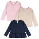 Gerber Toddler Girls' 3-Pack Long Sleeve Shirts, Navy, Oatmeal & Violet, 18 Months