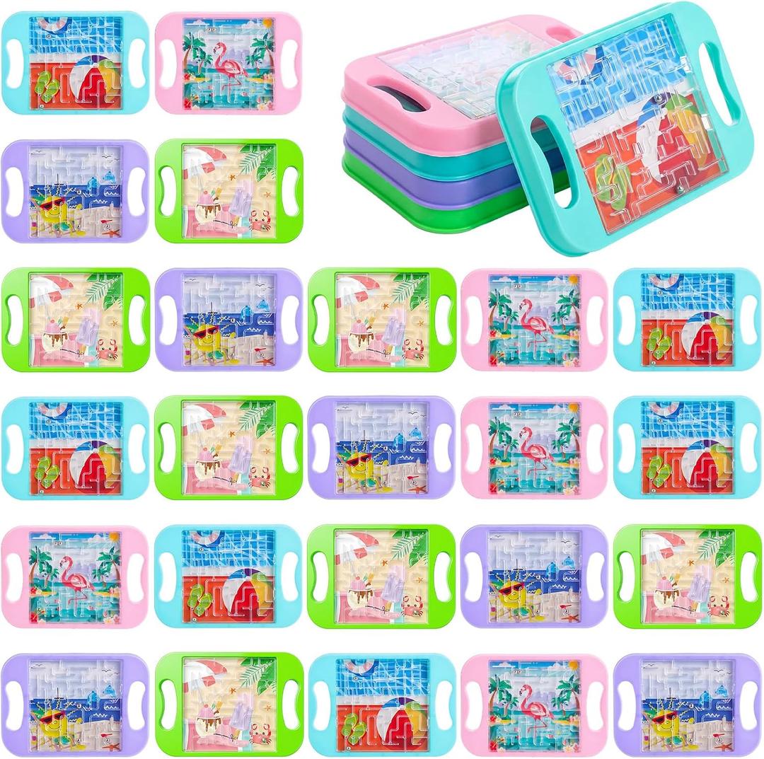 Foilswirl 24 Sets Summer Mini Maze Puzzle Bulk Gifts for Kids with Cards Small Magnetic Toys Handheld Maze Cubes Beach Ocean Themed Travel Game for Kids Boys Girls Hawaii Party Favors End of Year