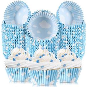 300 count Cloud Blue Cupcake Liners White Light Cupcake Wrappers Paper Blue Muffin Cups Birthday Theme Party Baking Cups Baby Shower Decor Could Baking Wrapping and Packaging for Party Supplies