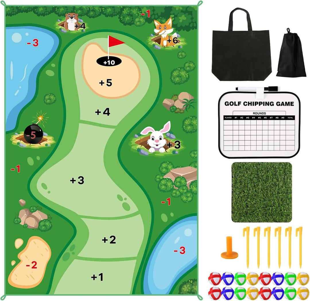 Golf Game Set, 47.2x70.8in Chipping Golf Game Mat Sticky Golf Mat Game Indoor Golf Game Washable Golf Game Practice Hitting Training Mat Mini Golf Set Golf Accessories for Home Office