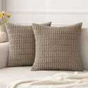 MIULEE Pack of 2 Corduroy Decorative Throw Pillow Covers 20x20 Inch Soft Boho Striped Pillow Covers Modern Farmhouse Home Decor for Sofa Living Room Couch Bed Light Brown