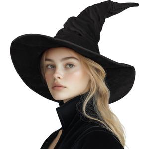 MCJC Witch Hat For Adult,Ruched Wide Brim, Halloween Masquerade Party Costume Accessory (45, Black45cm)