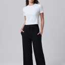 Liberty Pro Womens High-Waisted Ankle-Length Lounge Pants, 26 Inseam Wide Leg Drawstring Casual Bottoms with Pockets (Black, M)