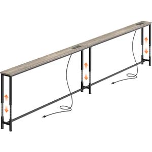 Huuger 110.2 Inch Sofa Table with Power Outlets, 23.9’’-34.4’’ Height Adjustable Range, Behind Couch Table with USB-C Ports, Sofa Tables Narrow Long, Skinny Console Table, Small Spaces, Country Rustic