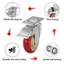 4 Inch Heavy Duty Swivel Caster Wheels with Brake, Set of 4, Industrial Locking Rolling Plate Casters Wheels for Furniture, Cart, Table and Workbench, Easily Load 2200lbs