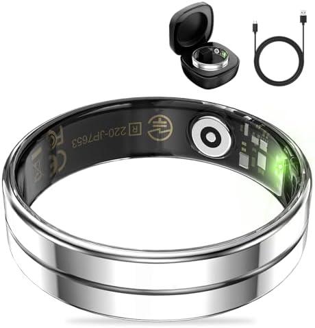 HitTopss Smart Ring, Ultra Thin Fitness Tracking Smart Ring with Calories/Heart Rate/Blood Oxygen/Sleep Monitoring, 5ATM Waterproof, No APP Subscription (Silver,Ultra Thin-9#)