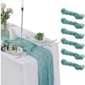 6 Pack Cheesecloth Table Runner 9ft,17 x 108 inch Gauze Table Runner Rustic Romantic Wedding Runner for Wedding Bridal Shower Fall Decoration,Grey Green