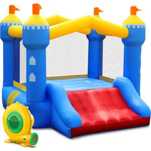 Inflatable Bounce House for Kids: Toddler Bouncy House with Slide for Indoor & Outdoor Backyard Birthday Party - Portable Small Bouncy Castle with Blower, Storage Bag and Stakes for Kids 3-6
