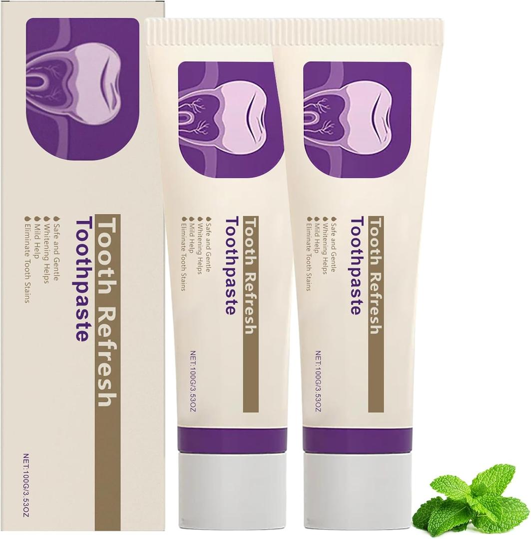 2Pcs Tooth Refresh Toothpaste, Fresh Breath Toothpaste, Natural Oral Care & Enamel Repair, Helps Remove Coffee, Tea & Stain, Deep Cleaning Care