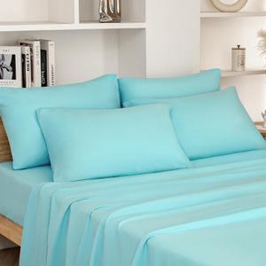 HOMEIDEAS King Size Bed Sheets - 6 Piece Set (Aqua Blue) - Extra Soft Brushed Microfiber 1800 Bedding Sheets, Deep Pocket, Wrinkle & Fade Free