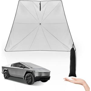 BestEvMod Windshield Sun Shade Foldable Sunshade Compatible with 2024 2025 Tesla Cybertruck Upgraded Heat Reflective Tech Umbrella Style Accessories Sunroof Easy to Store (Windshield Sun Shade)
