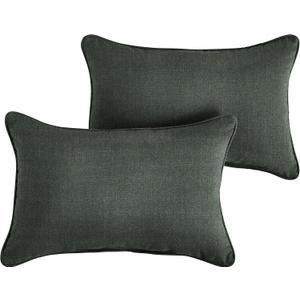 Sorra Home x Sunbrella Cast Ivy Outdoor/Indoor Corded Pillow Set of 2 12 in H x 18 in W x 6 in D