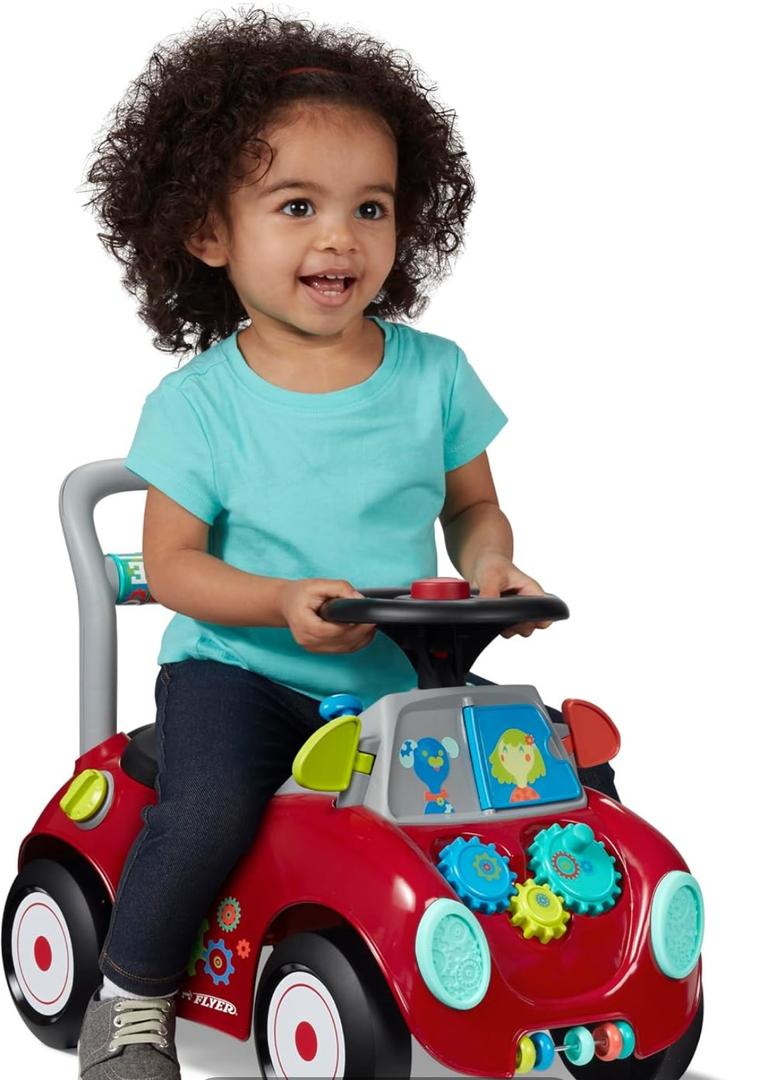 Radio Flyer Busy Buggy, for Toddlers 1-3, 3-in-1 Push Walker Ride On Car with 17 Sensory Activities, Anti-Tip Feature, Under-Seat Storage, Horn and Gears, 42 lb Capacity, Toddler Ride On Toys, Large