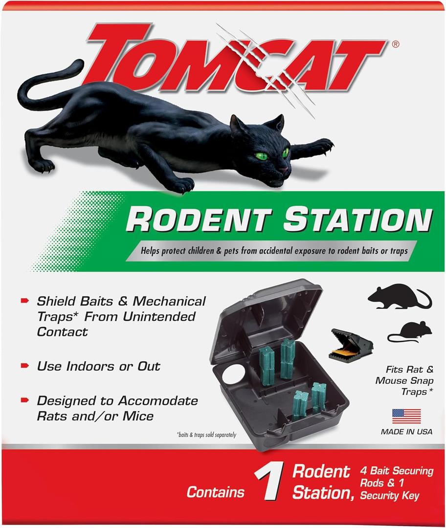 Tomcat Rodent Station, Includes 1 Rodent Station with 4 Bait Securing Rods and 1 Security Key - Fits Rat or Mouse Sized Traps (Baits & Traps Sold Separately) - Use Indoors or Outdoors (1 Station)