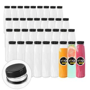 48 Pack Empty PET Plastic Juice Bottles 8 OZ Clear Disposable Bulk Plastic Bottles for Liquids with Black Tamper Evident Caps (8 OZ, Black)