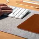 Extended Desk Mat  Large Felt & Leather Desk Protector with Pen Holder, Cable Organizer, and Smooth Mouse Area for Office Use