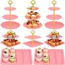 DIDROOM 12-Pack Dessert Table Display Set, 6 Cupcake Stands and 6 dessert tray, made of plastic Dessert Display Stands, Ideal for Wedding Baby Shower Tea Party, Easy to Clean and Assemble (Pink)