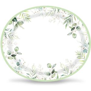 Sage Greenery Oval Paper Plates for Birthday Wedding Party 10x12 inch