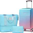 LARVENDER Expandable Carry on Luggage Suitcase with Wheels, Cotton Candy, 3 Piece Set