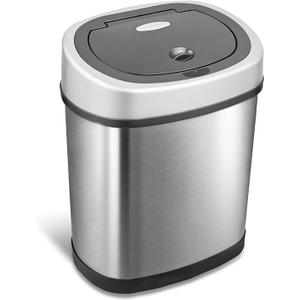 NINESTARS DZT-12-9 Automatic Touchless Motion Sensor Oval Trash Can, 3.2 Gal. 12 L., Stainless Steel