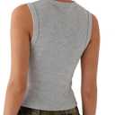 Women Button Down Tank Tops Casual Ribbed Sleeveless Crop Vest Top Going Out Tops Open Front Slim Fit Dressy Top (Gray, S)