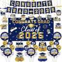 2025 Graduation Decorations-Class of 2025 Decorations Set with Congrats Grad Backdrop, Banner, Honeycomb Centerpiece and Balloons for Blue Gold Graduation Party Supplies